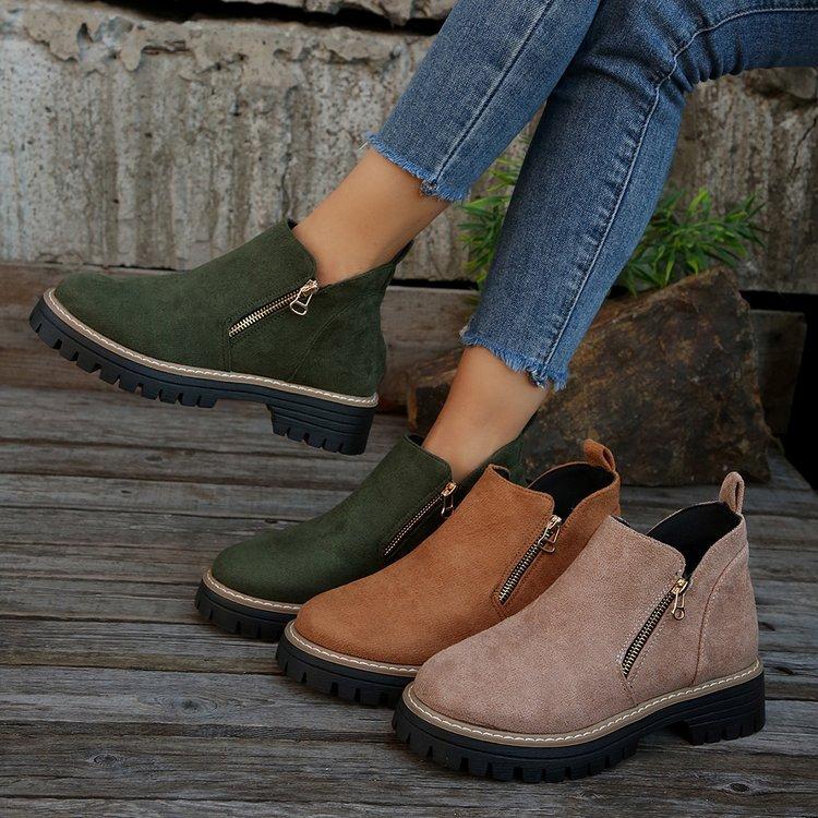 Autumn New Retro Design Casual Zipper Short Boots for Women Comfortable Versatile Non Slip Fashion Thick Soled Ankle Boots