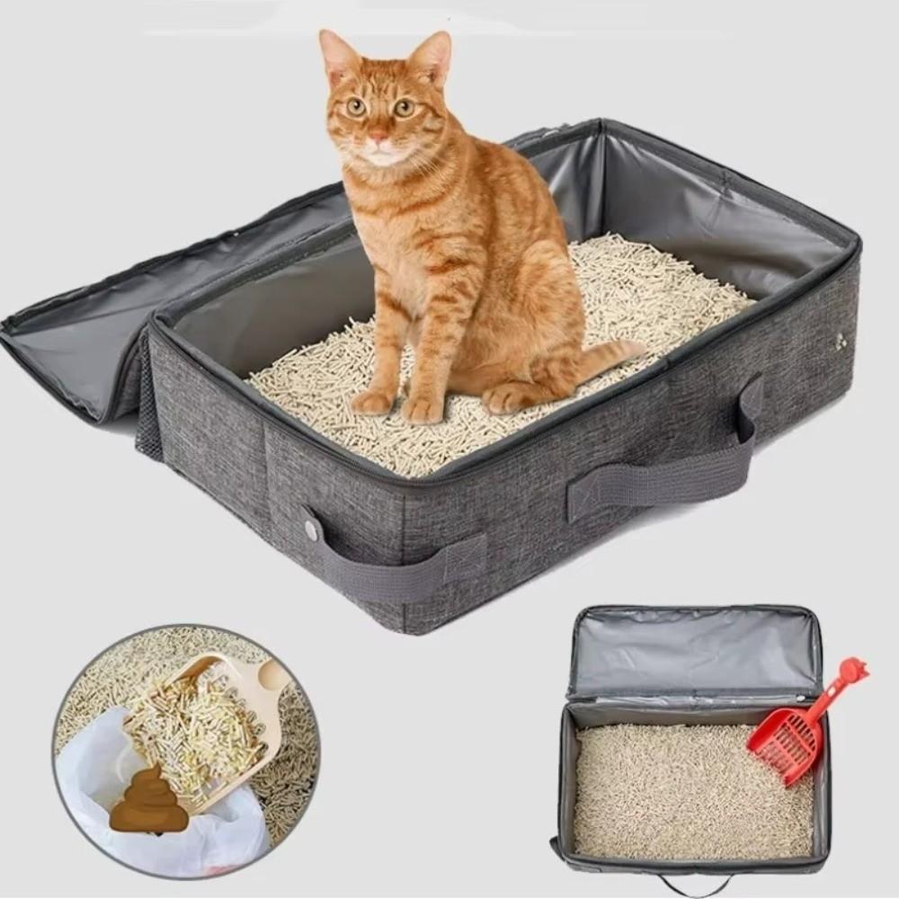 New Waterproof Foldable Cat Litter Box Zipper Lid Oxford Cloth Travel Litter Box Lightweight Easy Clean Cat Sandbox Home Use