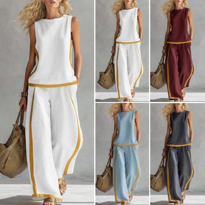 Women's 2 Piece Lounge Sets Sleeveless Crew Neck Top And Wide Leg Pants Outfit Summer Travel Vacatio Matching Sets