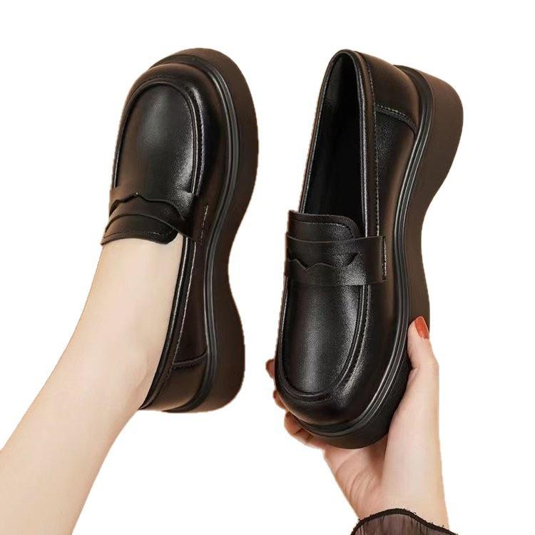 Increase the height of spring new thick-soled muffin shoes British style small leather shoes single shoes