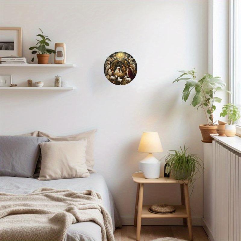 Round Wood Nativity Scene Wall Art Sign, Perfect for Living Room, Bedroom, Cafe Decor, Festive Holiday Decoration, for Door, Wall, Home Farmhouse