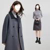 Women's Elegant Beige Woolen Mid-Length Coat, 2025 Winter French Casual, Petite Plus, Thick Outerwear