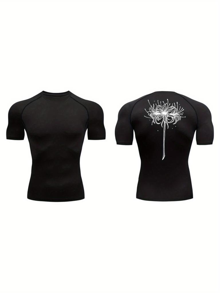 Men's Navy Blue Front Plain Back Firework Compression T-Shirt Minimalist Quick Dry Gym Workout Top