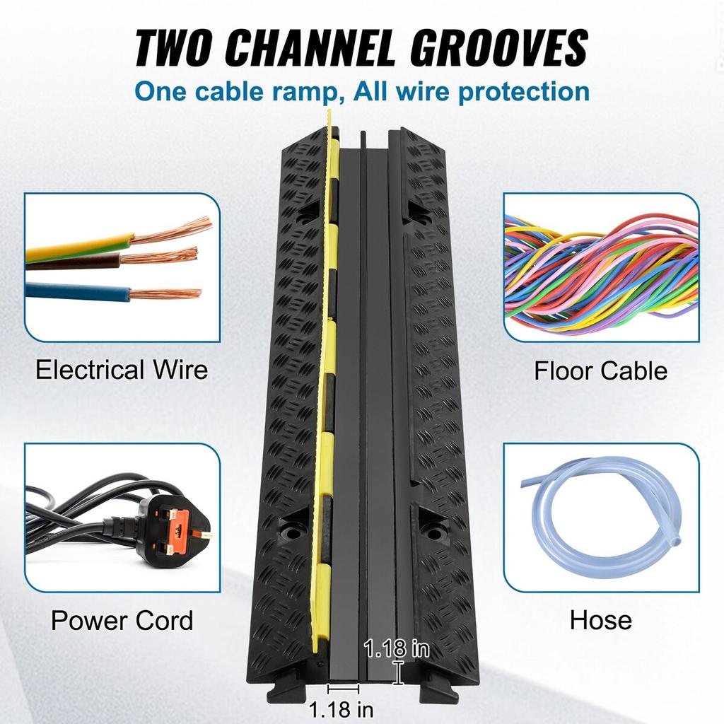 3 Pack Rubber Cable Protector Ramp, 2 Channel, 12000 Lbs/axle Capacity Heavy Duty Hose Wire Cover Ramp Driveway, Traffic Speed Bump W/ Flip-Open Top
