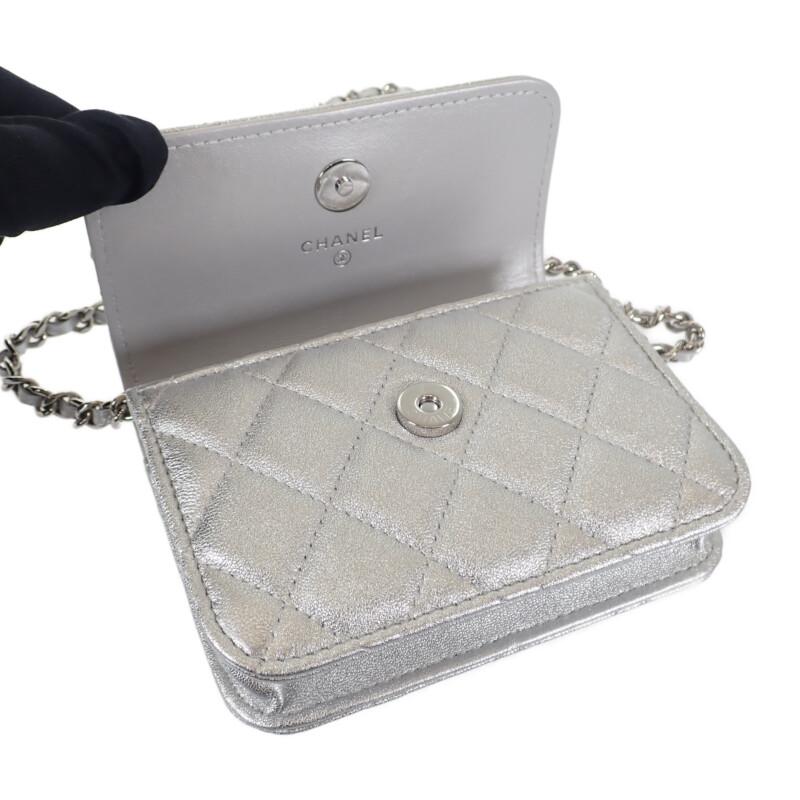 Chanel 2WAY Bag Silver Lambskin Women
