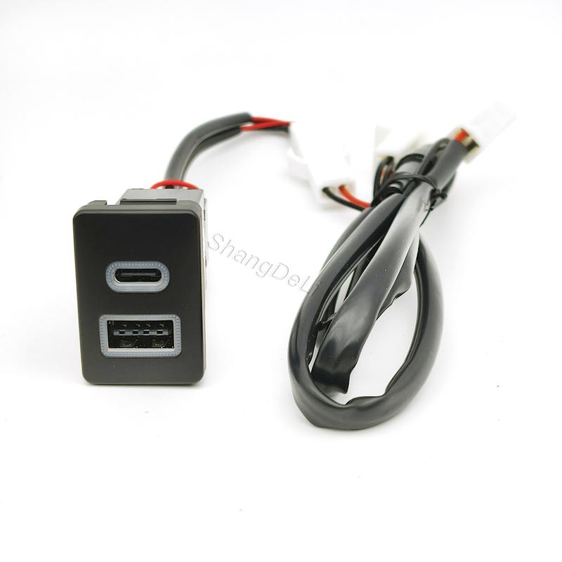 1PC Car Dual Charger Socket QC3.0 USB Type-C PD Charging Outlet Power Adapter Phone For Toyota LC120 Prado
