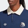 Adidas Originals Trefoil Contrast Logo Print Long Sleeve Polo Shirt Men Top Blue White IP7174