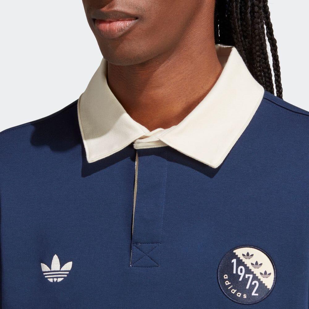 Adidas Originals Trefoil Contrast Logo Print Long Sleeve Polo Shirt Men Top Blue White IP7174