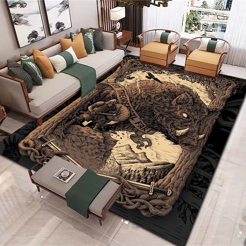 Tappeto Area con Motivo Lupo Rune Vichinghe Tappeto a Tema Vintage Antiscivolo per Ufficio Camera da Letto Soggiorno Esterno Tappetino Decorativo Regalo Fresco