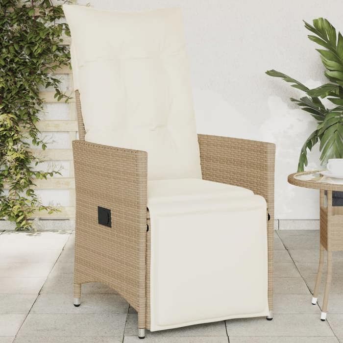 VidaXL Garden Recliner Chair with Beige Cushions Wicker, Reclining Garden Chair, Recliner Chair of 365662