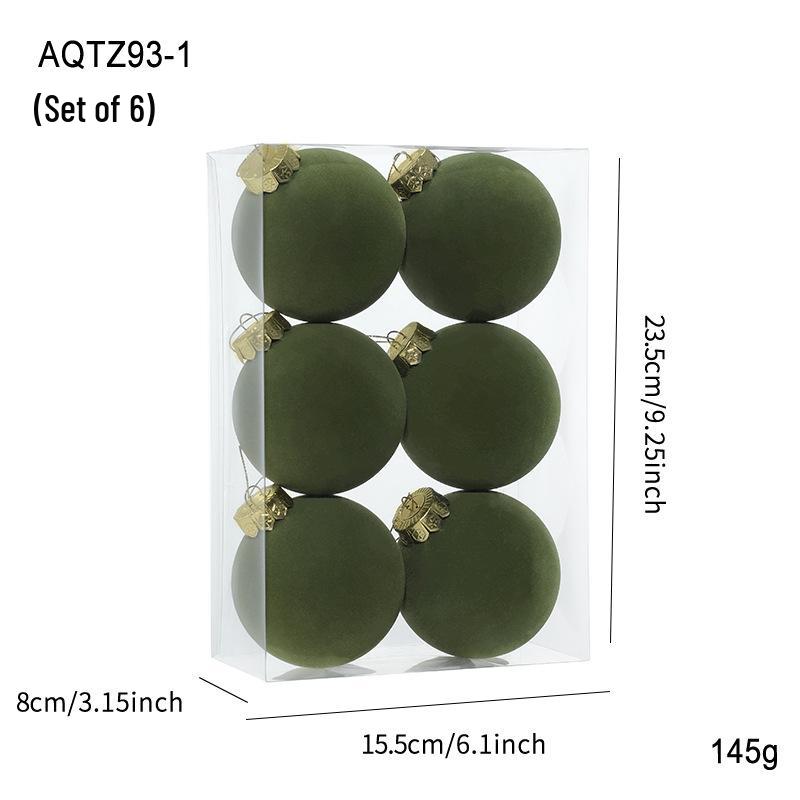 Set of 6 Christmas Tree Ornaments: 8cm Plastic Flocking Colored Balls