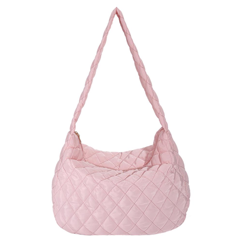 Fashion Women Underarm Bag Large Capacity Tote Handbags Rhombus Pattern Top-handle Bag Solid Portable Armpit for Travel розовый