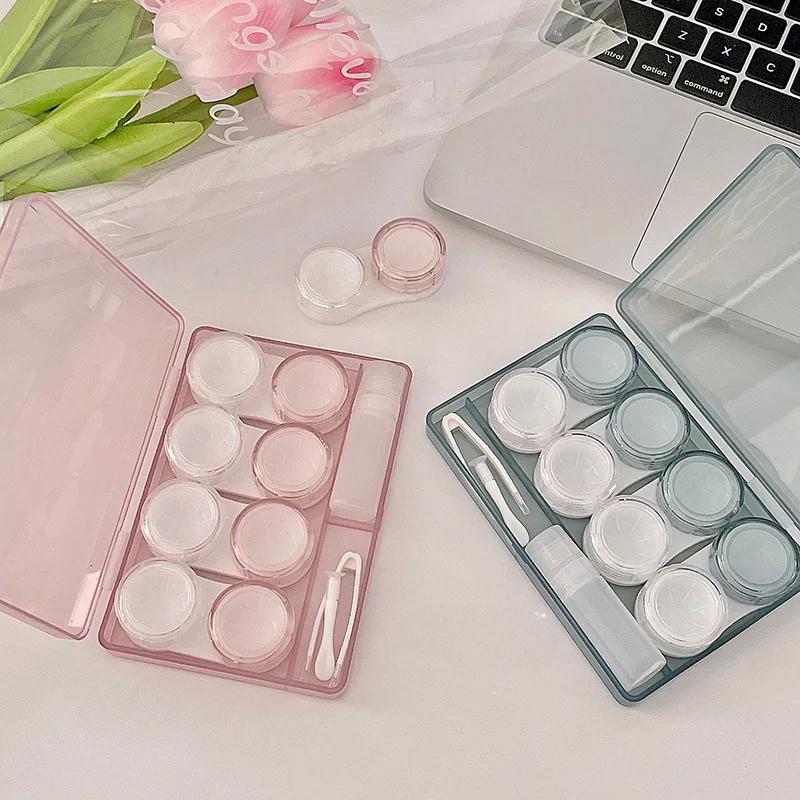 Cherry Blossom Powder Contact Lens Case Blue Cosmetic Lens Container Portable Travel Set Spectacle Case Storage Lens