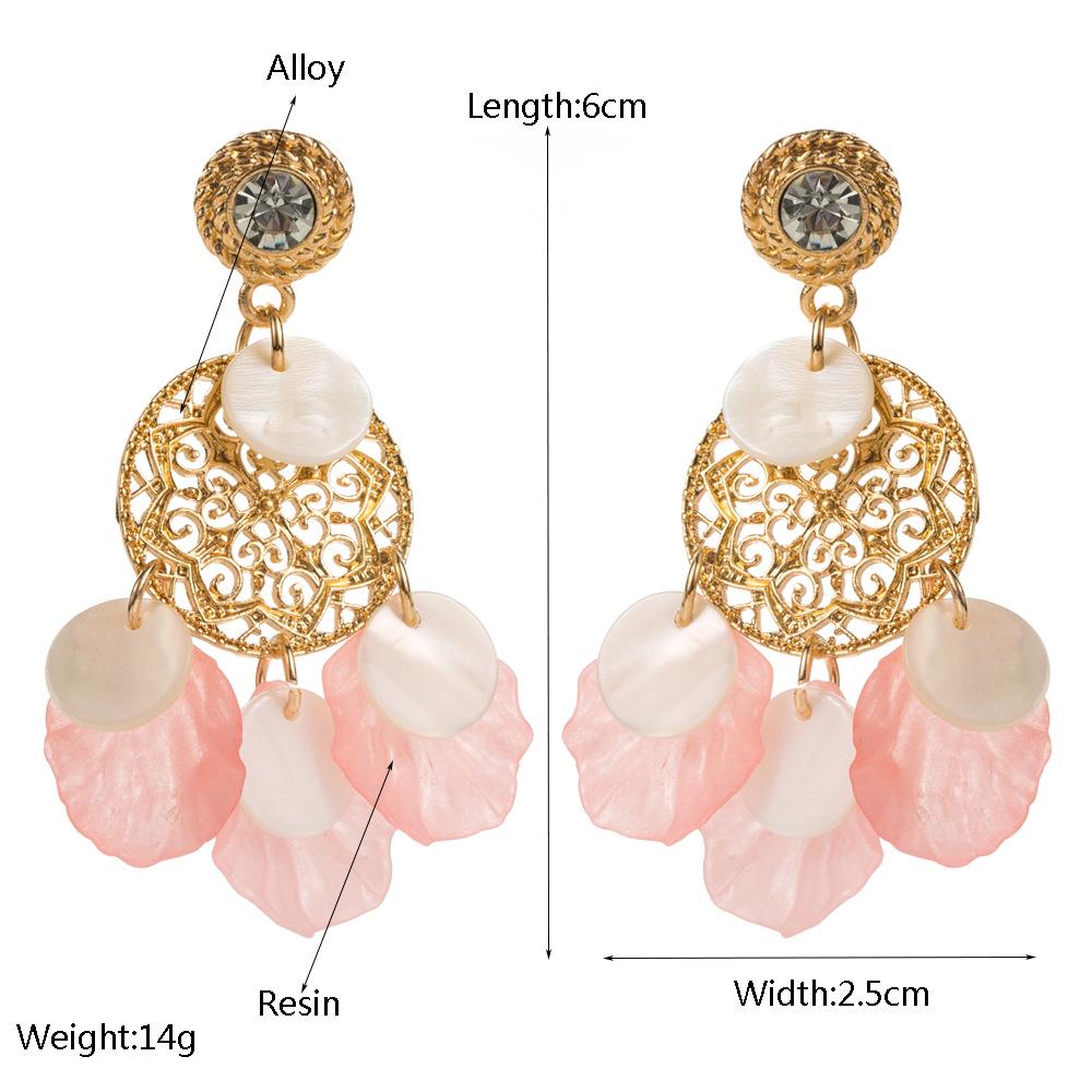 ZA Geometric Resin Long Earrings: European & American Style, Shell Pendant, High-Quality Women's Jewelry