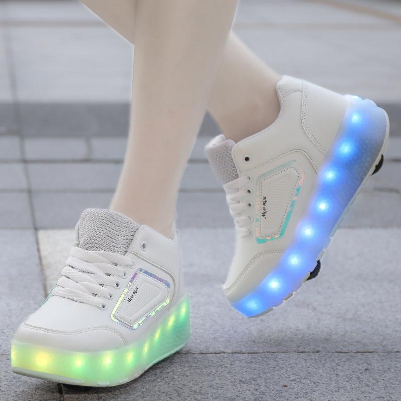 Runaway shoes four-wheel cool lanterns men and women children roller skates adult deformation skates double-wheel Internet celebrity wheels shoes