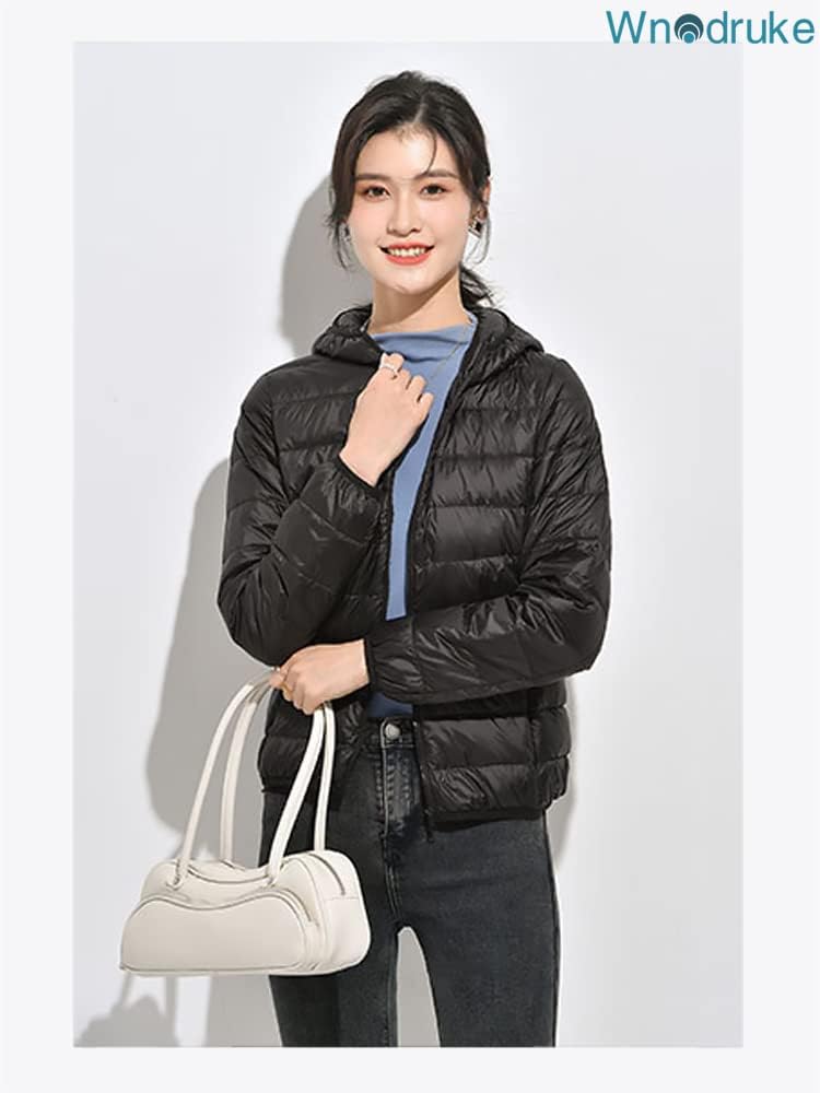 Wnodruke Ultralight Down and WN004 Women's Jacket, Lightweight, Warm, Compact, Packable, (JP, Alphabet, M, Hat, Black)