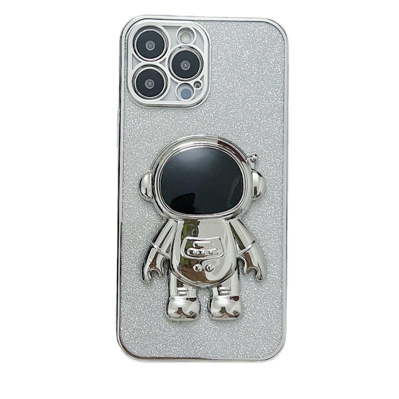 Applicable to iPhone17Promax mobile phone case electroplating astronaut bracket 15 glitter cardboard Apple 16 protective case