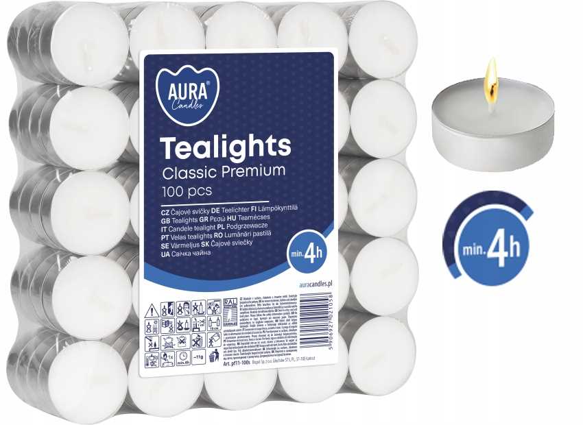 Aura Podgrzewacze Tealights Classic Premium 4H 100 Szt. Pf11-100S