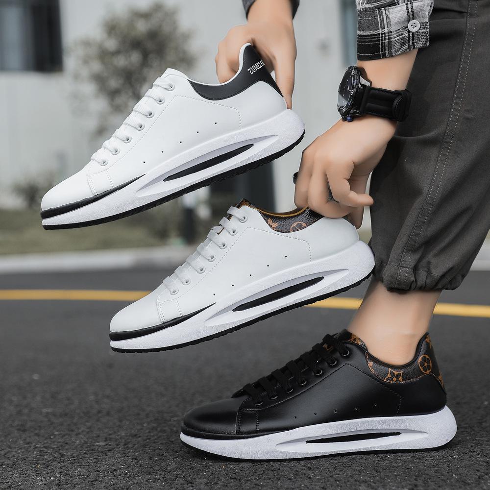 Leather casual shoes men's low-top lace-up men's shoes soft-soled sports shoes fashion trend white shoes