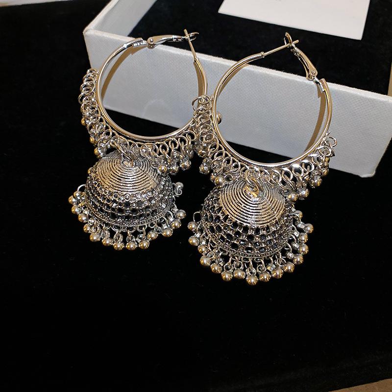 Silver Needle Diamond-Inlaid Acrylic Tassel Earrings: Luxurious Ethnic Style Studs for Women