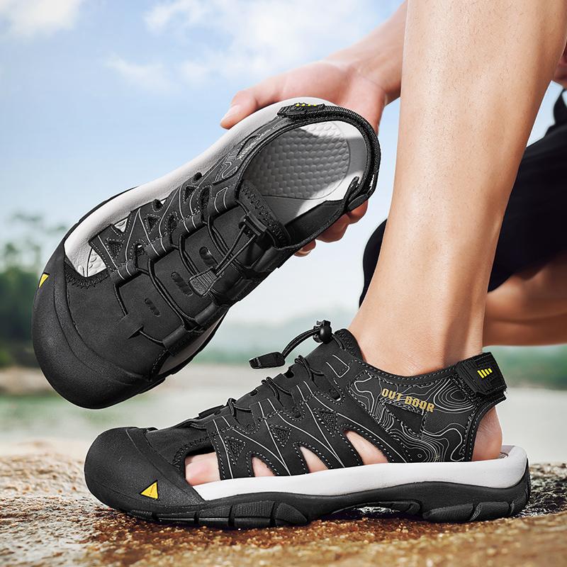 Outdoor Beach Shoes for Men Roman Shoes Breathable Comfy Sandals Non-Slip Mens Summer Footwear Casual Leather Male Casual Shoes