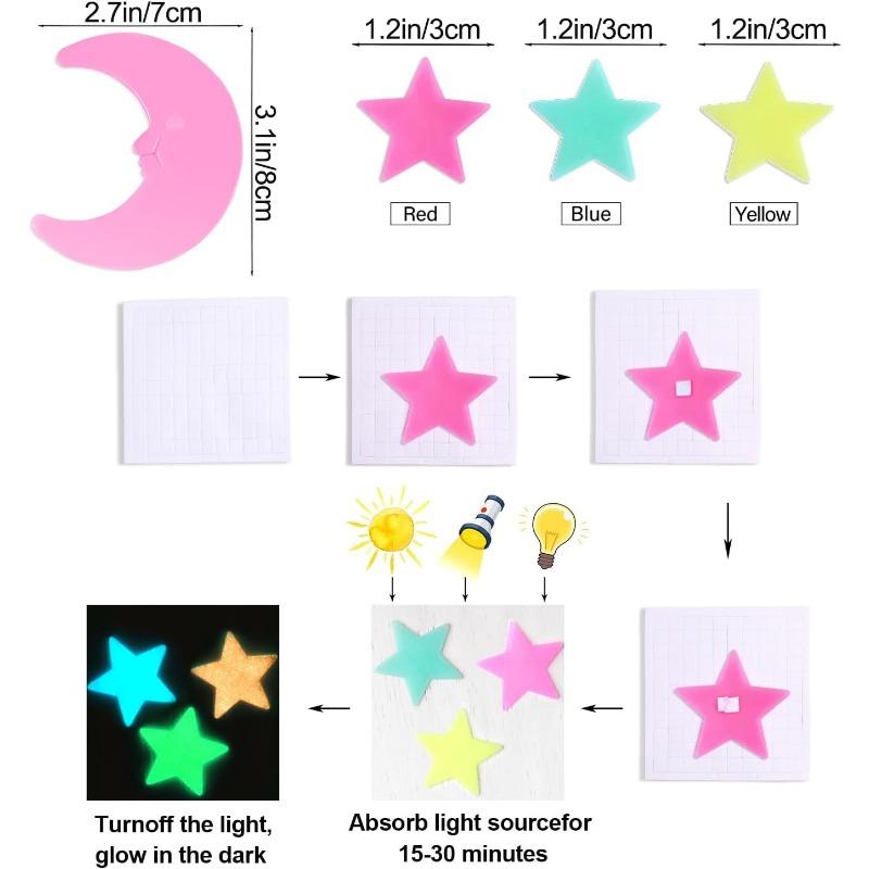 Stropní svítící hvězdy ve tmě, 100 kusů svítících 3D hvězdných samolepek, samolepky na zeď, dekorace do dětského pokoje, luminiscenční samolepky na zeď