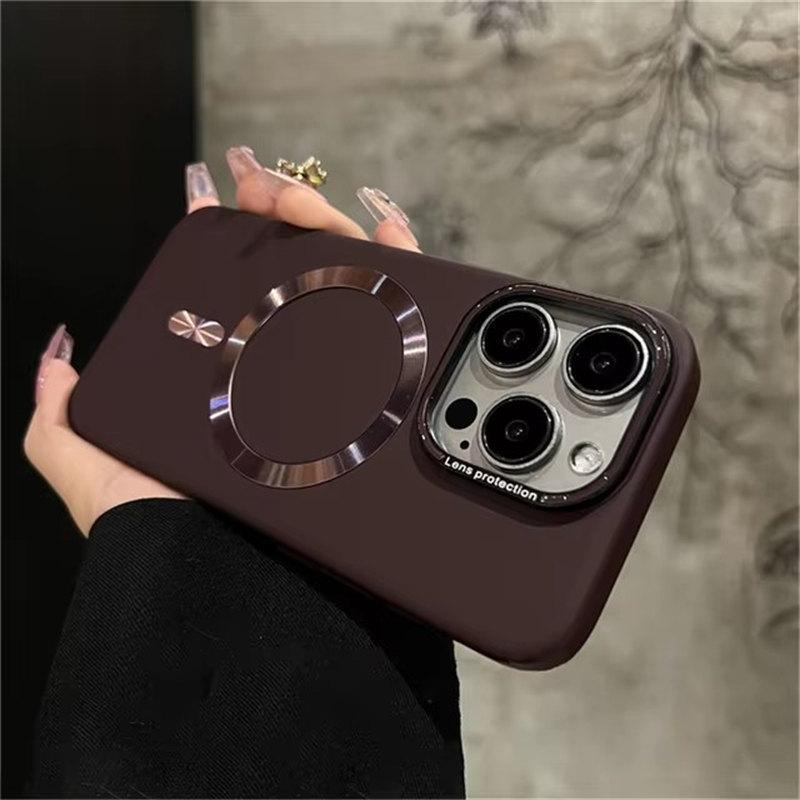 

Роскошный матовый жесткий бампер магнитный чехол для iPhone 16 15 12 13 14 Pro Max Plus для беспроводной зарядки Magsafe защитный чехол iPhone 15 вино красного