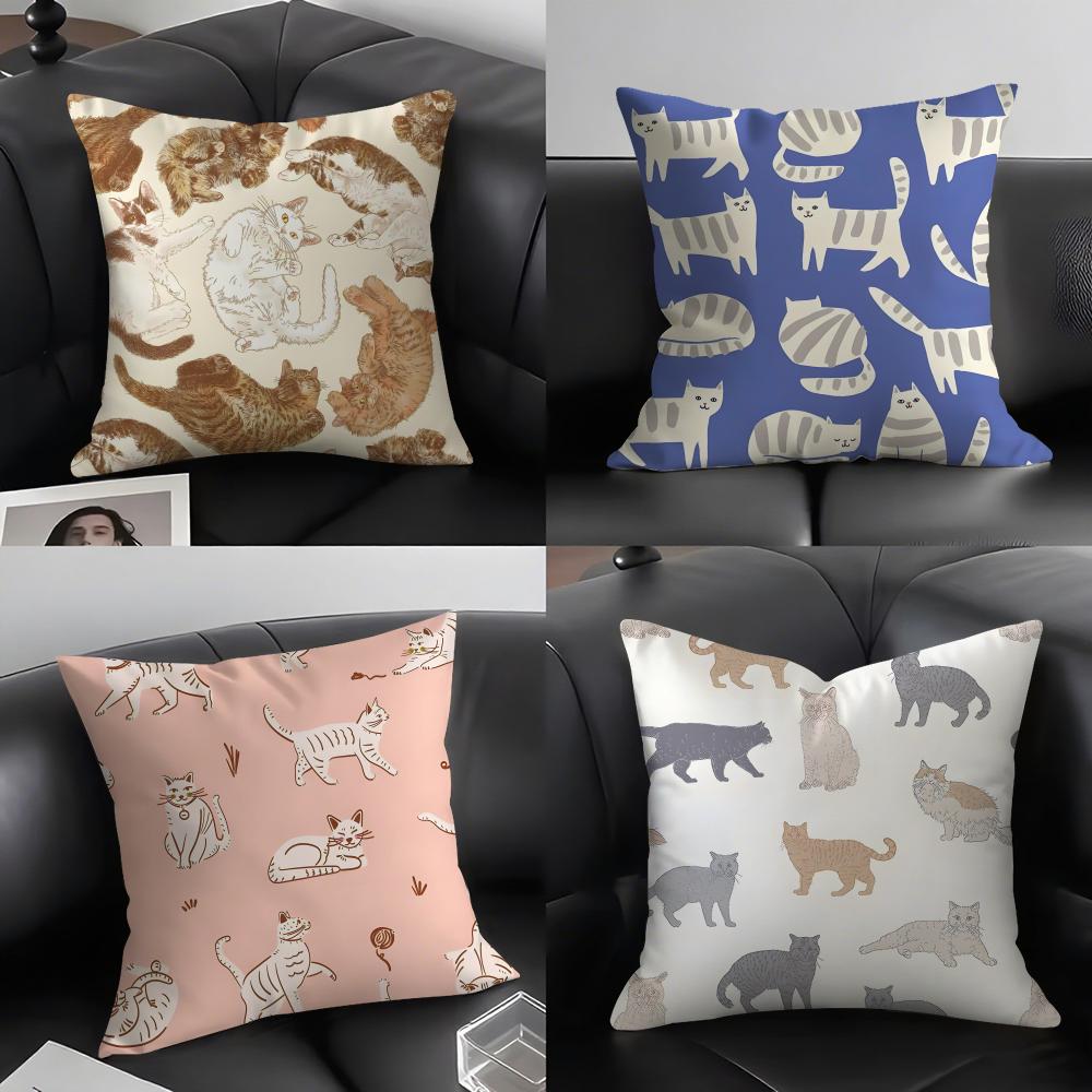 Cute Cat Cushion Cover Pillowcase Ultra Soft Skin Friendly Fabric Cloud Like Comfort & Concealed Zipper