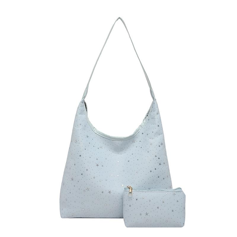 

Korean Lazy Wind Sequined Star Canvas Bag New Large Capacity Shoulder Bag Simple Versatile Tote Bag синій