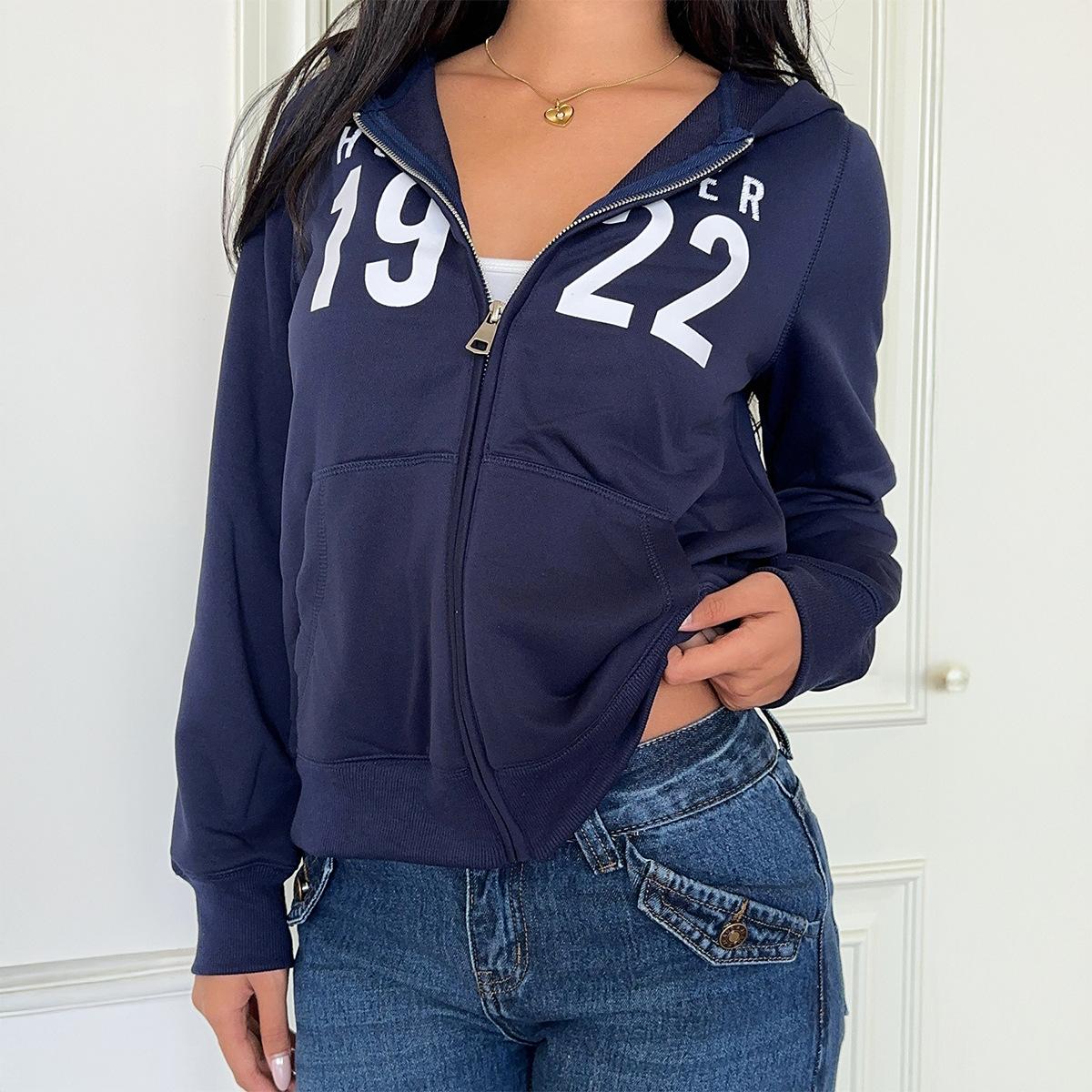 

Худи Y2K с длинным рукавом, куртка-свитшот, женская, модная и универсальная, осень-зима 2025 S темно-синий
