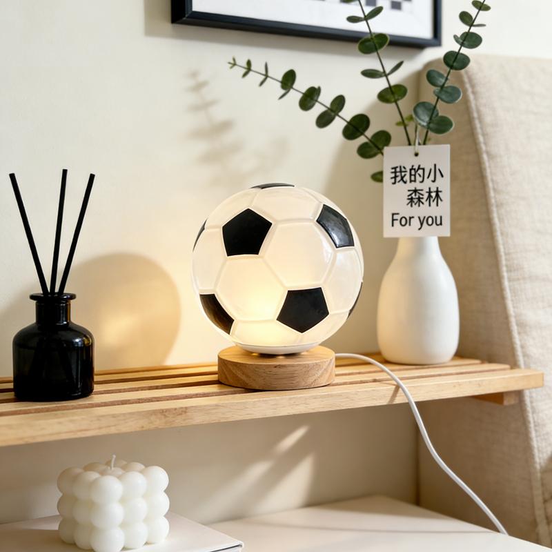 Football Glass Table Lamp Creative LED Bedroom Bedside Study Desktop Sleep Ambient Birthday Gift Decor Lamp