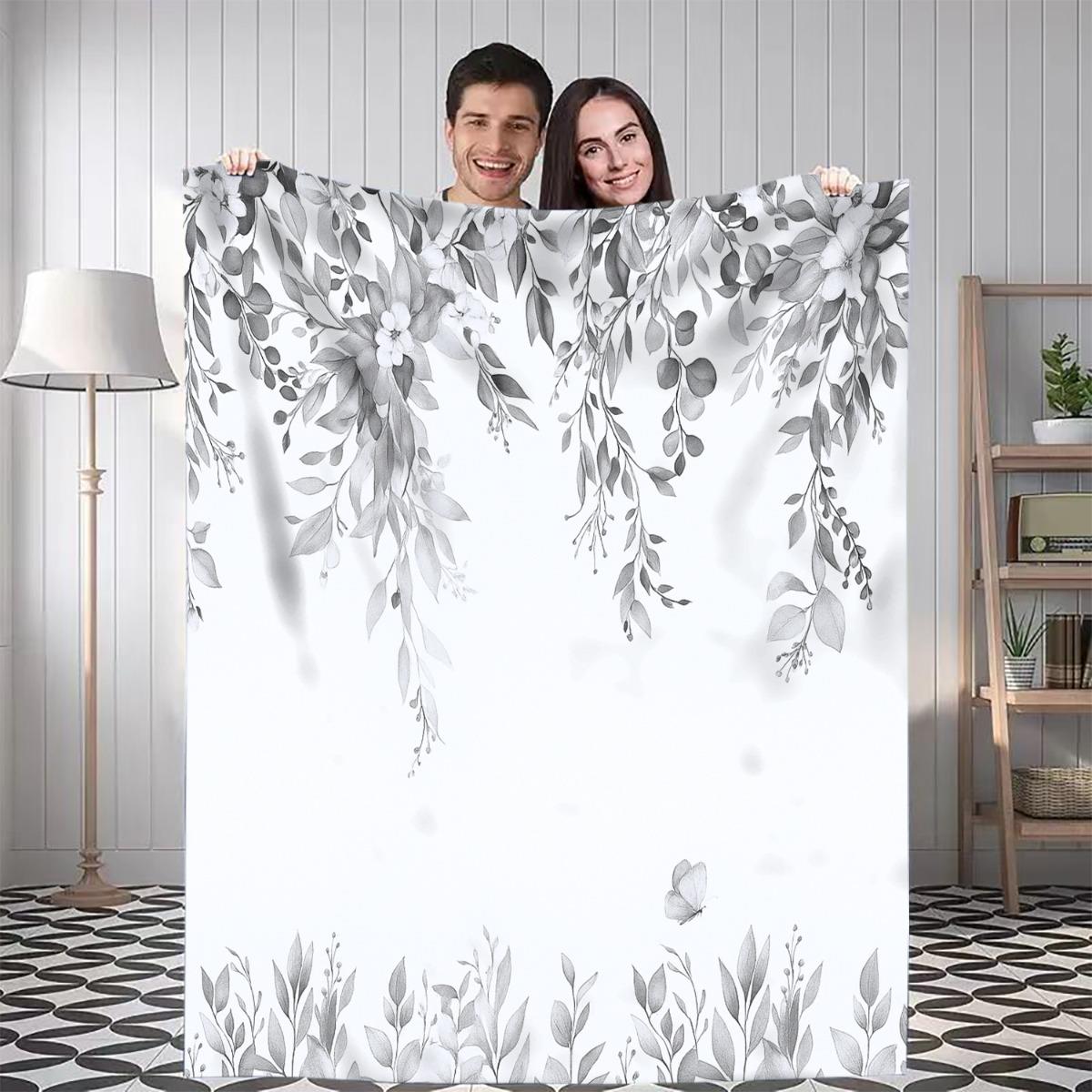 

1pc Leaf and flower patterned blanket polyester fabric machine washable suitable for bedroom and living room décor 75x100cm