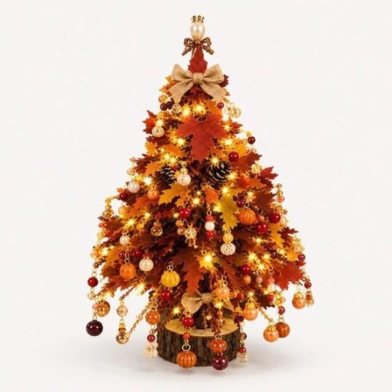 Mini Tabletop DIY Beaded Christmas Tree Craft Kit, Handmade Glass Bead Holiday Decor with Light String