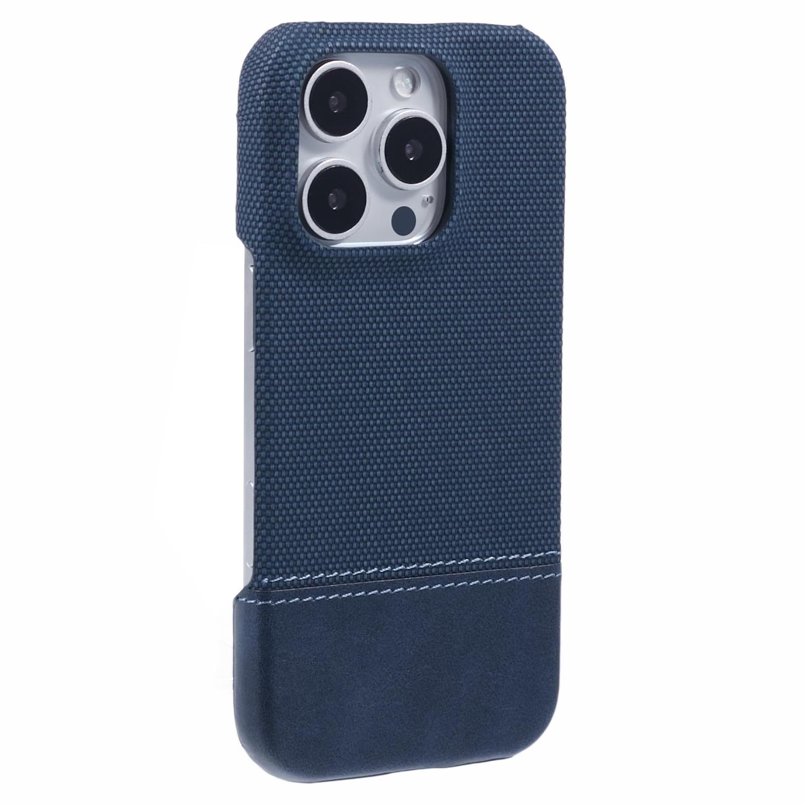 

For iPhone 16 Pro Case PU Leather+PC Splicing Anti-Slip Phone Cover Blue