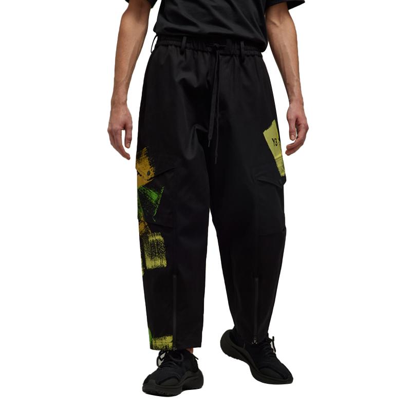 Y-3 Gfx Wrkwr Hip Hop Street Color Block Graffiti Print Casual Cargo Pants Unisex Cargo Pants Black IP7950