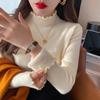 Autumn and Winter Velvet Thickened Warm Sweater Semi-turtleneck Fungus Edge Bottoming Shirt Women's Inner Pullover Knitted Top