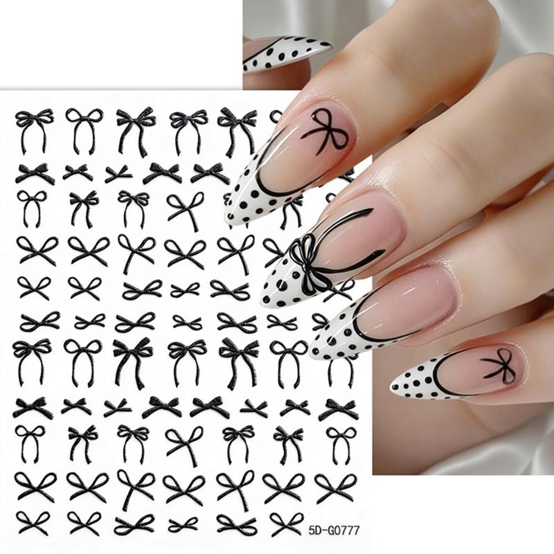 1pc Colorful Bow Ribbon Bowknot Nail Sticker 3D Mini Nail Appliques Adhesive Decal Nail Charms Nail Art Manicure Decorations DIY