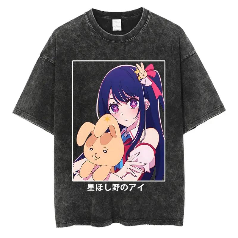 

Vintage Washed Anime Oshi No Ko Print Cute New Arrival Mens Clothes Tee Shirt TShirts Men Tshirt for Men Ropa Hombre S
