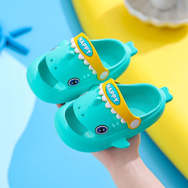 Shark EVA Perforated Summer Sandals for Kids - Non-slip Cartoon Indoor Slippers for Boys and Girls.