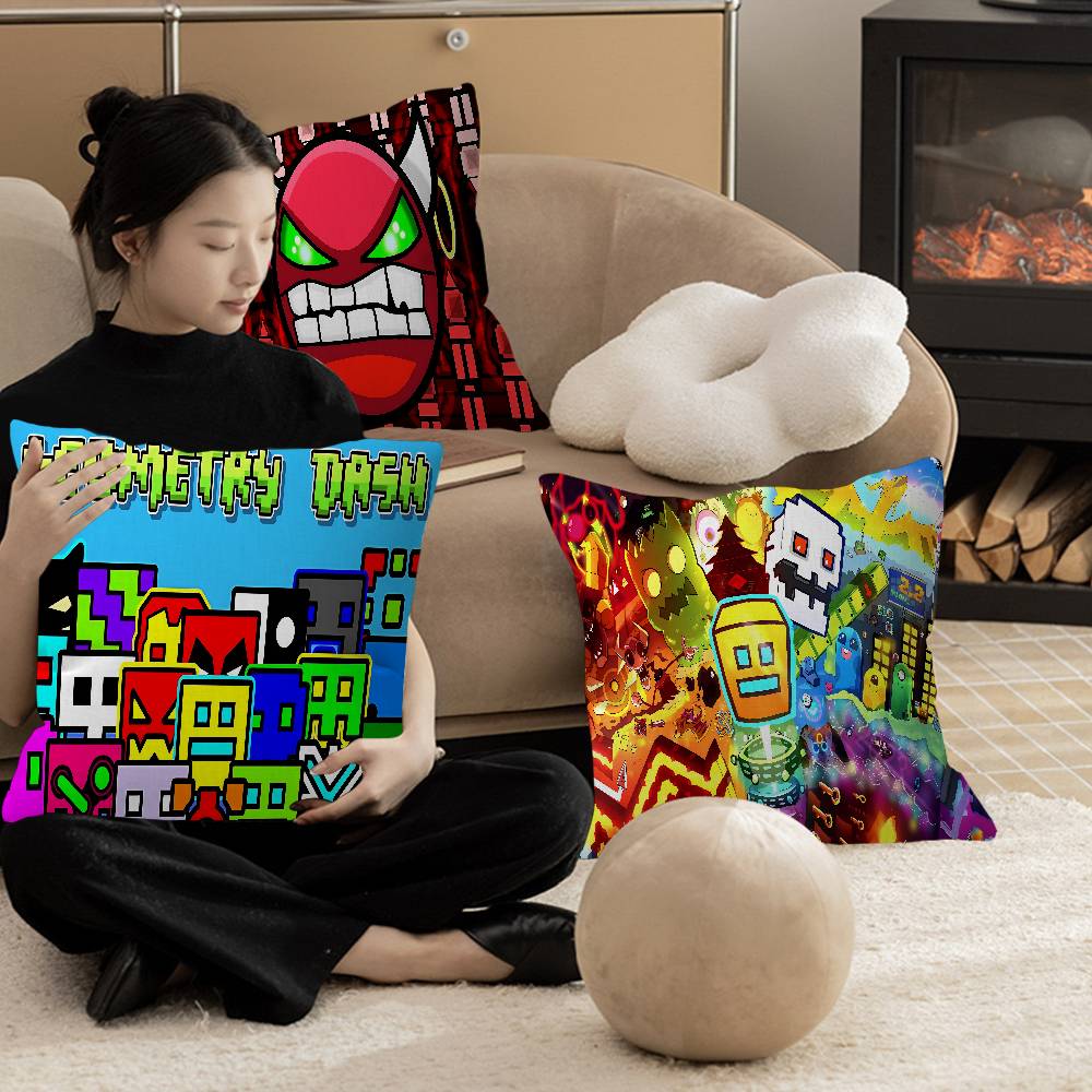 Cartoon Geometry Dash Video Game Pillow Cover Sofa Cushion Cover Home Room Decoration Children Gift