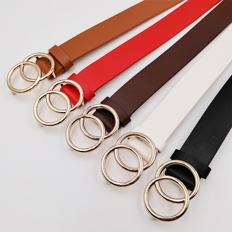 Creative Women's Gold Double Round Buckle Belt, Versatile Fashion Jeans Casual Trousers Belt for Women