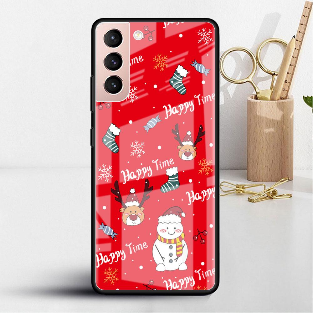 Snowman Christmas Cartoon Glass Case For Samsung Galaxy S22 S20 FE S21 Plus Phone Cover S10 5G S9 Note 20 Ultra 10 Lite Shell