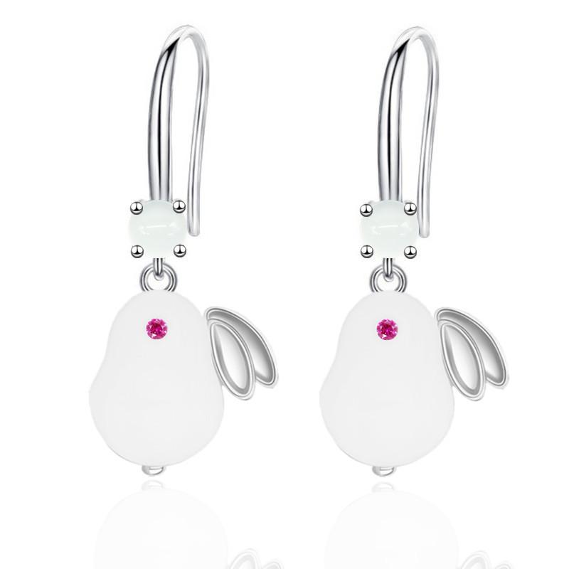 

New Inlaid Jade Rabbit Earrings Female Explosive Imitation Chalcedony Earrings Long Ear Hook