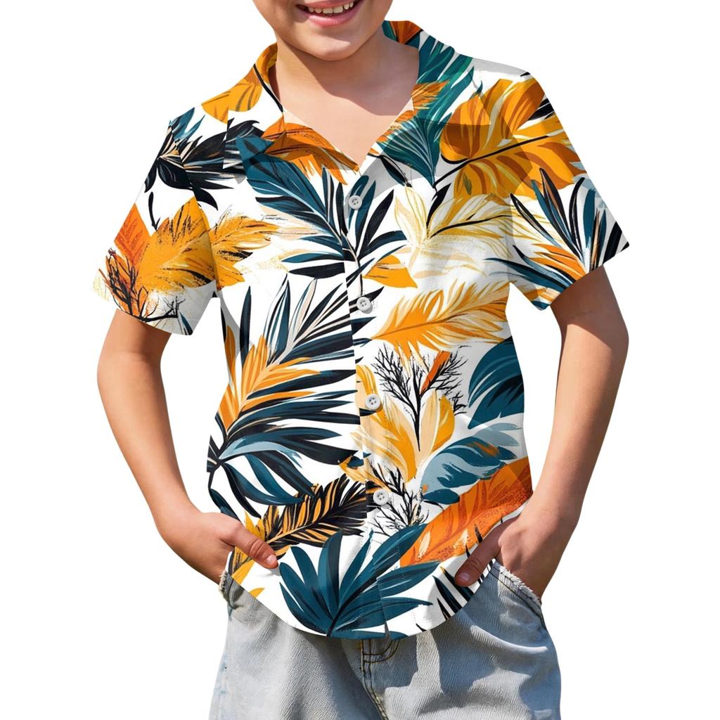Jungen kurzärmeliges Hawaiihemd, Kinder Sommer Hemd mit Knöpfen