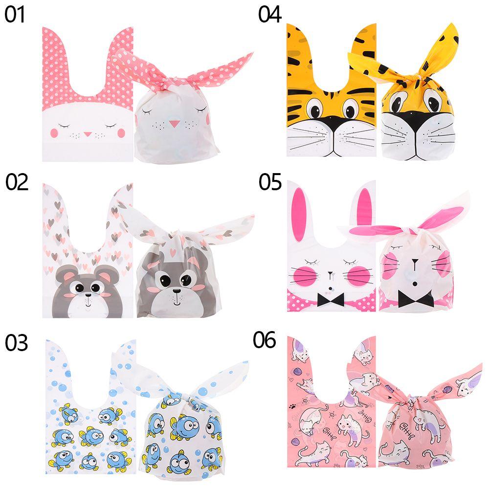 10Pcs Rabbit Ear Bags Cookies Candy Gift Plastic Bags Happy Easter Baking Packaging for Biscuits Snack Party Supplies
