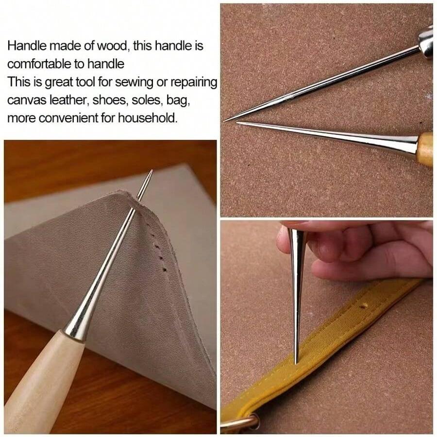 1/2pcs Leather Hand Stitching Awl Tool Leather Craft Hole Punch Tool Wood Handle Steel awl Craft Stitching Leather Tools