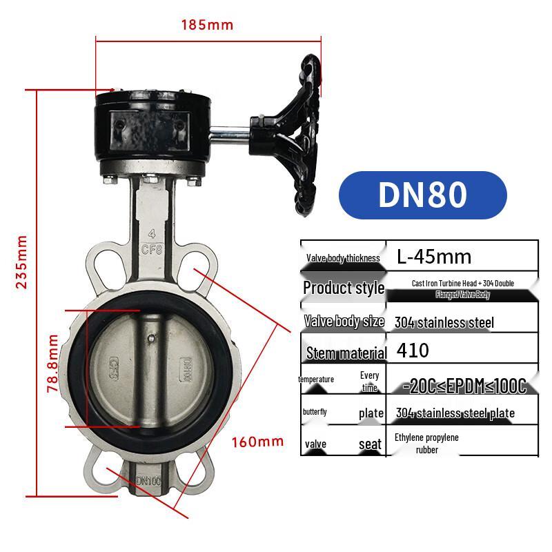 Aojing Stainless Steel Manual Worm Gear Wafer Butterfly Valve EPDM