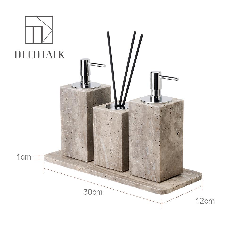 Set da Bagno Travertino Grigio Argento Wabi-Sabi: Vassoio e Decorazione per Lavabo.