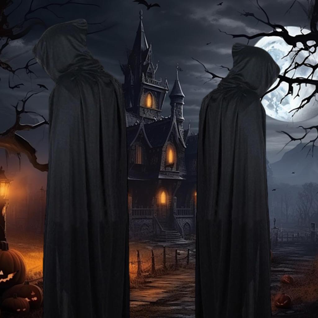 Joyasslly Black Grim Reaper Witch Cape for Halloween, Cosplay, Stage Performances, Christmas, Magic, Gift, Unisex, Men's, and Kids