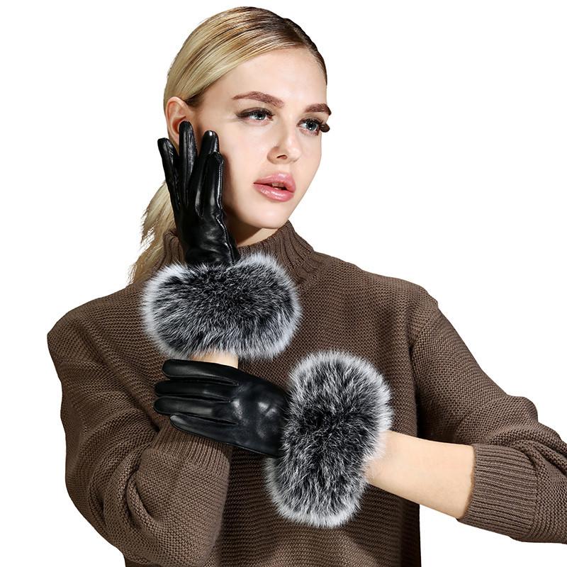

Women s Fox Fur Gloves, Sheepskin With Winter Fleece For Warmth Outdoor Driving Thin Women s Touch Screen Leather Gloves Women s L